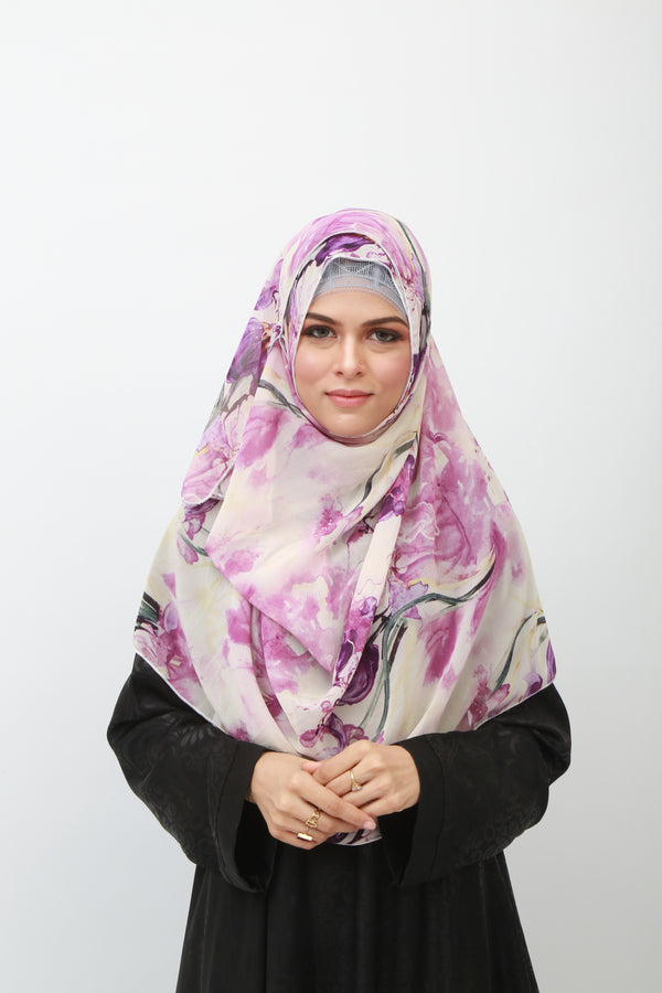 Double Loop Hijab Without Niqab--Printed Lavender