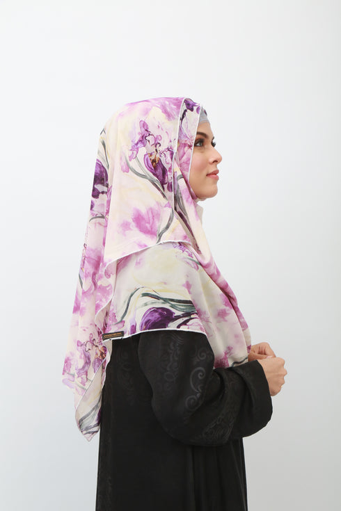 Double Loop Hijab Without Niqab--Printed Lavender