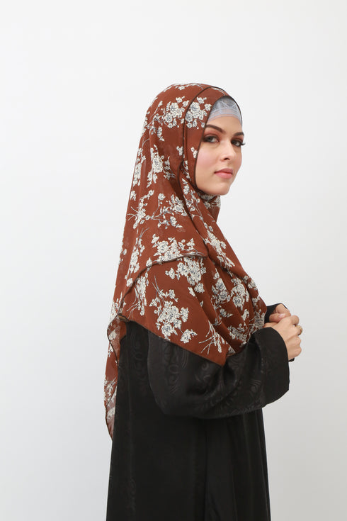 Double Loop Hijab Without Niqab--Printed Brown