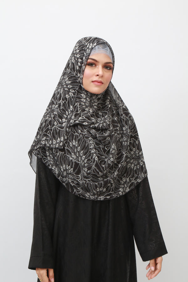 Double Loop Hijab Without Niqab--Printed Black Carri Design