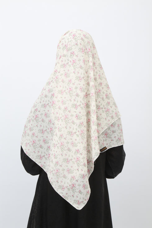Double Loop Hijab Without Niqab--Printed White Floral