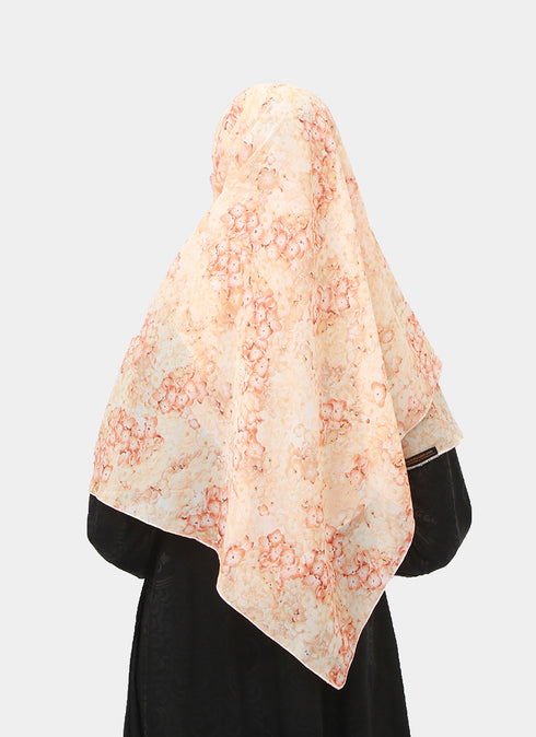Double Loop Hijab With Attached Niqab - Printed Peach