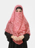 Double Loop Hijab With Attached Niqab - Printed Rustic Maroon