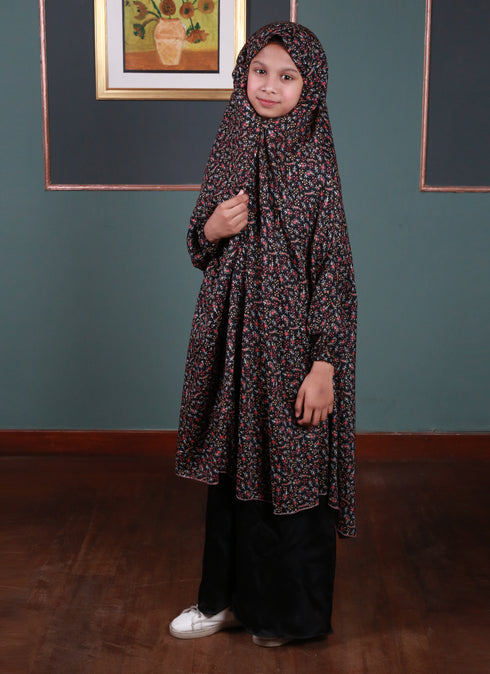 Kids Namaz Chadar -Large- (For 9 Till 13 Year Old Kid) -- Printed Black