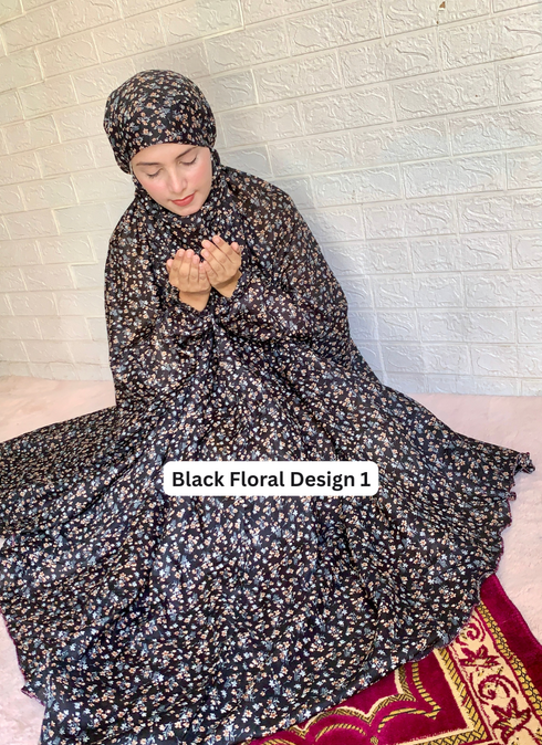 Adult Namaz Chaddar - Printed Black Floral