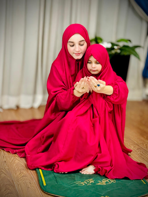 Mother & Daughter's Same Design Namaz Chadar---Plain Maroon