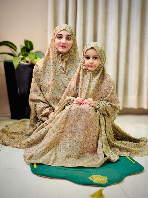 Mother & Daughter's Same Design Namaz Chadar - Printed Fawn