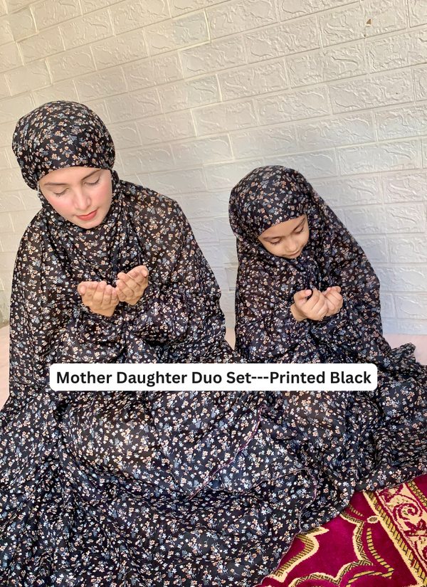Mother & Daughter's Same Design Namaz Chadar - Printed Black