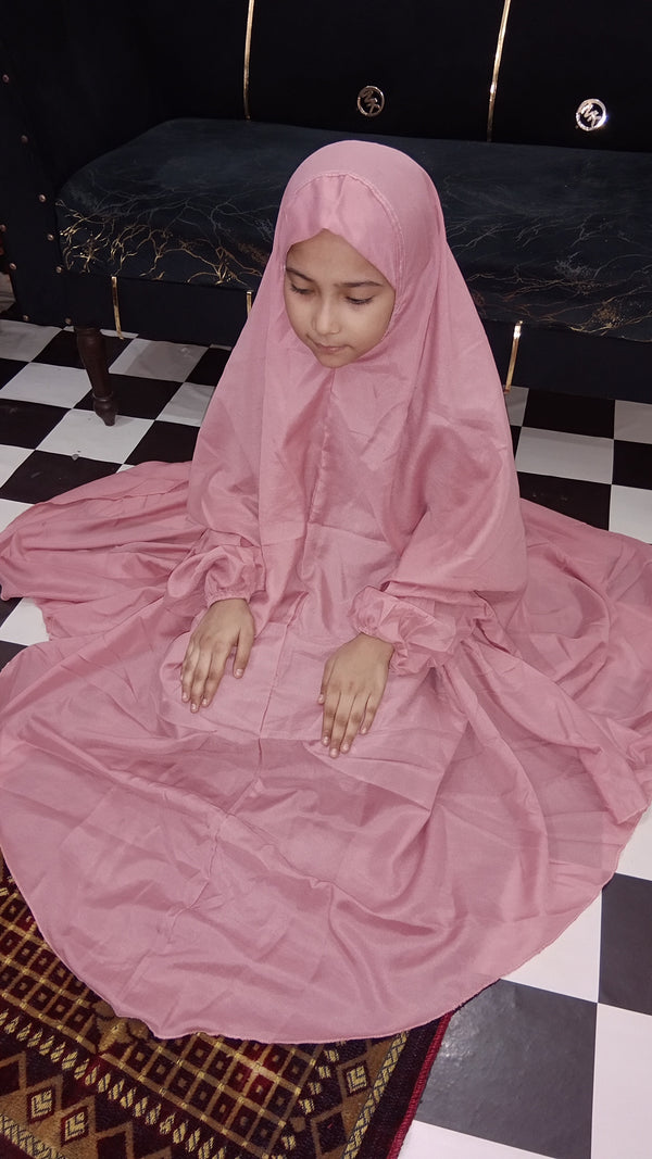 Kids Namaz Chaddar -Large- (For 9 Till 13 Year Old Kid) -- Plain Tea Pink