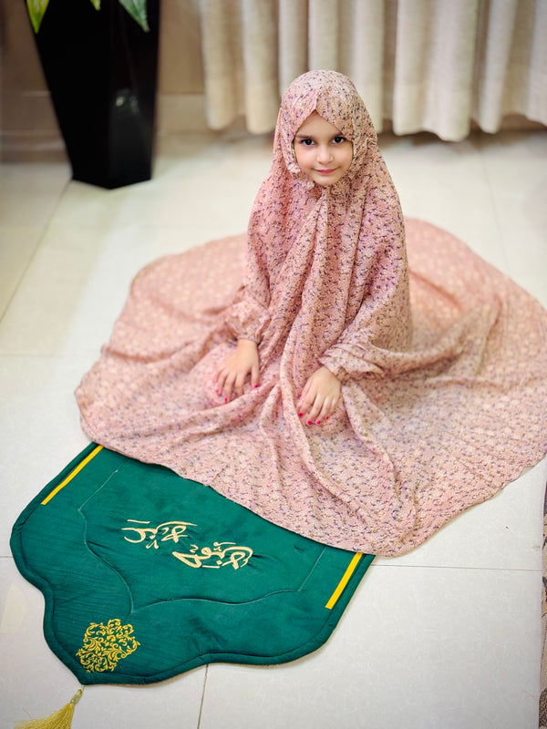 Kids Namaz Chadar-Medium- (For 3 Till 8 Year Old Kid) -Printed Salmon Pink